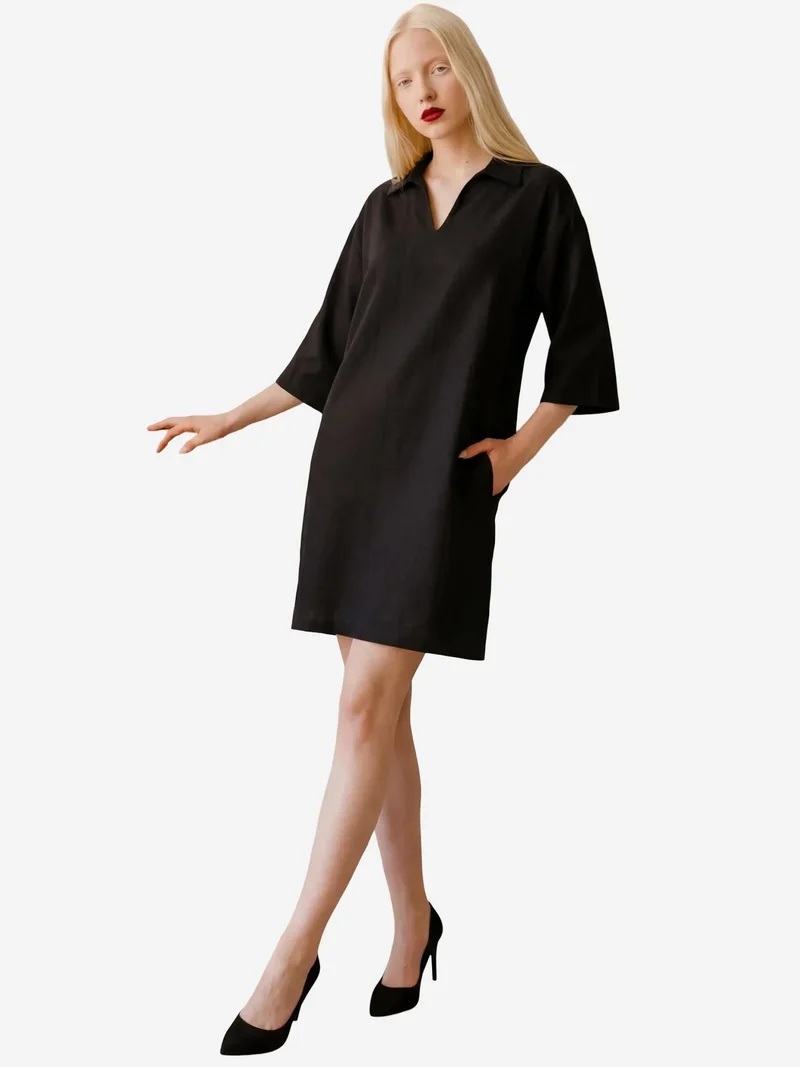 MY FASHION Polo Collar Mini Dress with Three Quarter Sleeves
